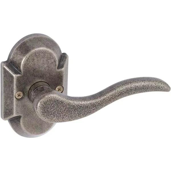 Delaney Hardware Sandcast Rhonda Aged Pewter Single Dummy Left Hand Door Lever with Curved Backplate