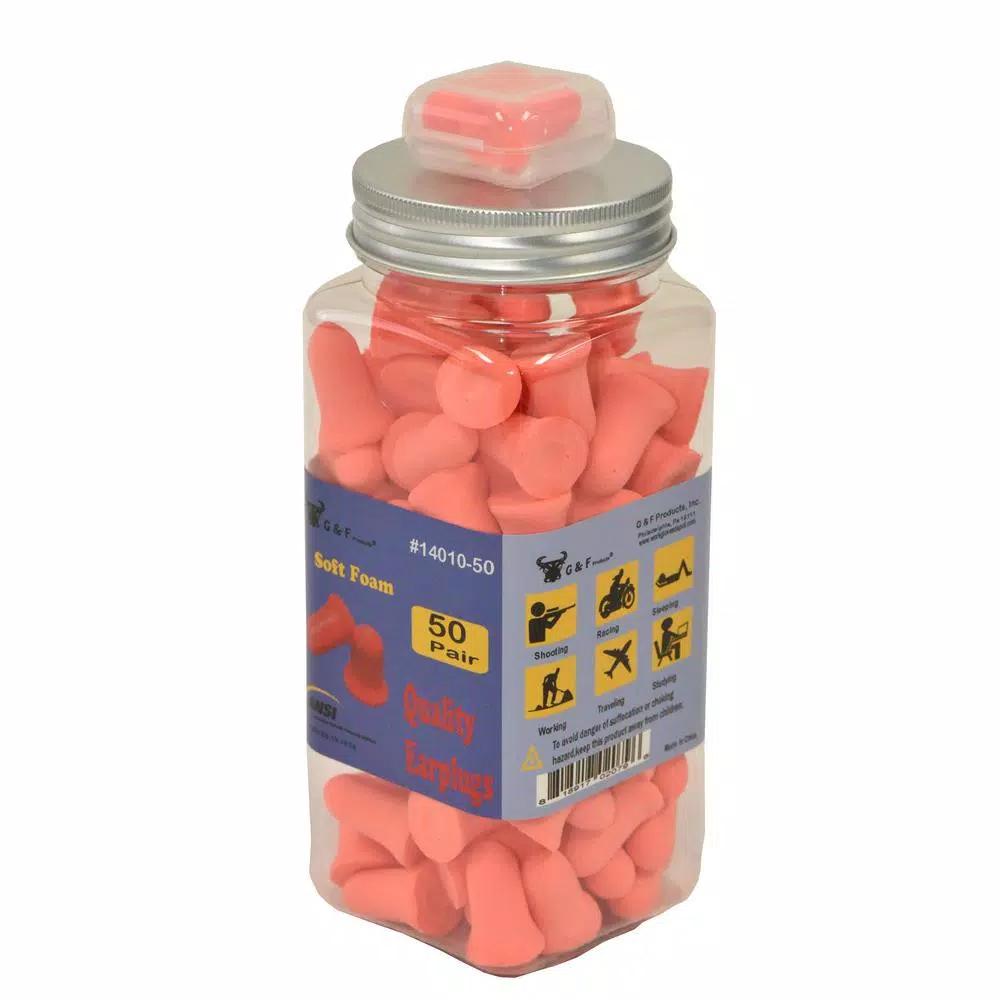 G & F Products Premium Foam Ear Plugs, 34dB NRR Sound Blocking Hearing Protection, 50 Pairs with Travel Case