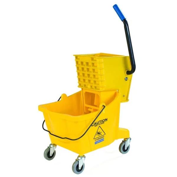 Carlisle 26 Qt. Yellow Mop Bucket and Side Press Wringer Combo with Swivel Casters