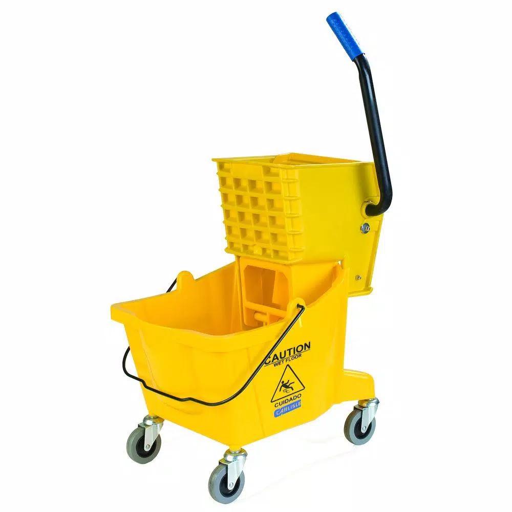Carlisle 26 Qt. Yellow Mop Bucket and Side Press Wringer Combo with Swivel Casters