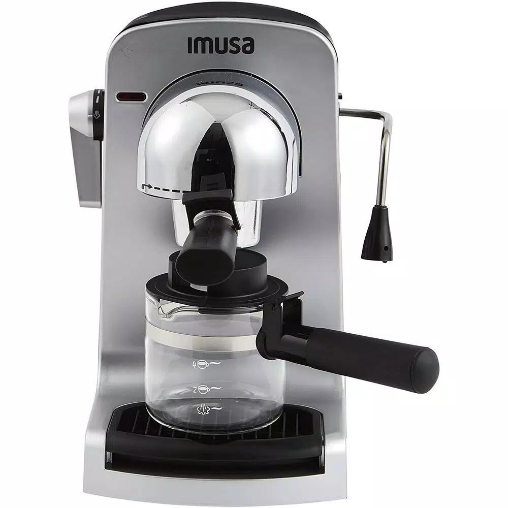 IMUSA 4-Cup Espresso and Cappuccino Maker with Milk Frother, 800W, Grey