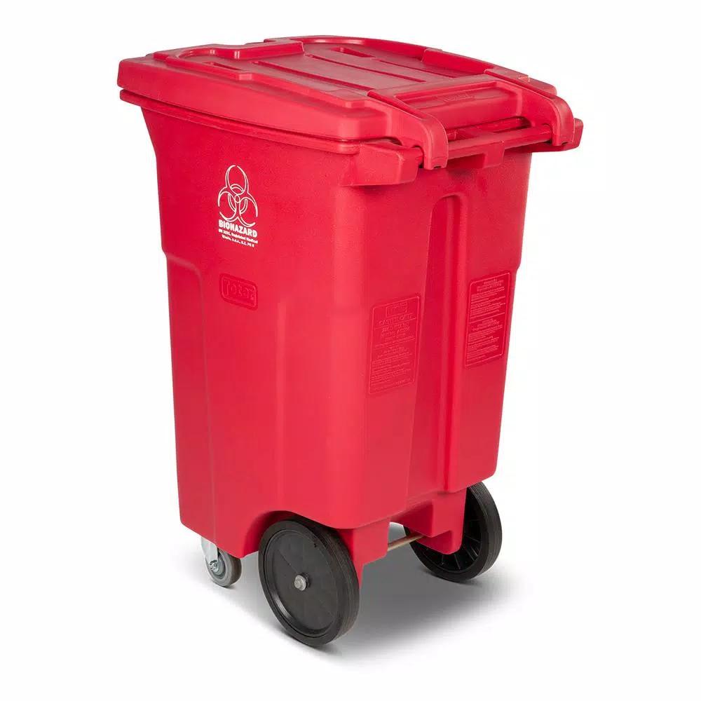 Toter 64 Gal. Red Hazardous Medical Waste Trash Can with Locking Lid and Wheels