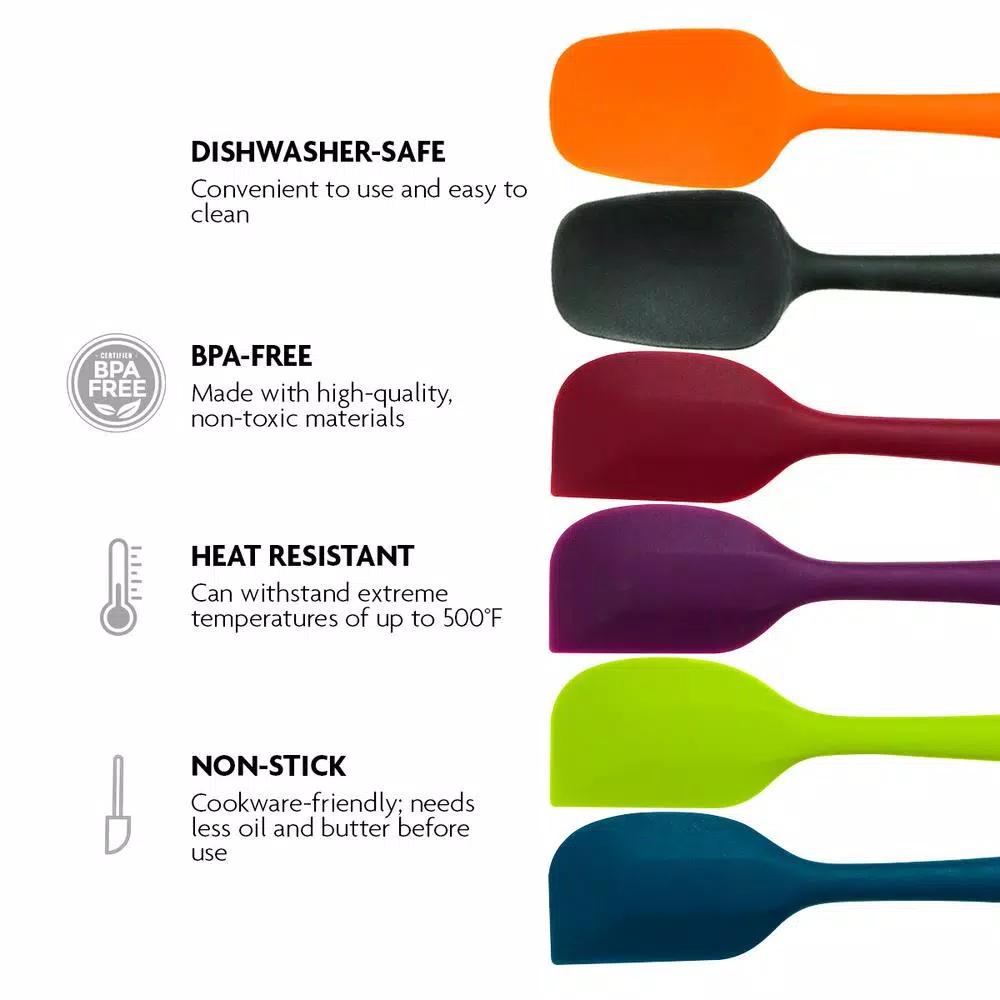 Ovente Premium Silicone Spatula Set, 6-Piece Heat-Resistant Non-Stick Spatulas with Stainless Steel Core