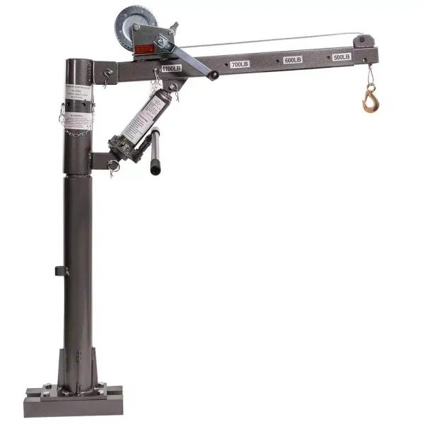 Stark 1100 lbs. Capacity Pickup Truck Hitch Mounted Crane with Hydraulic Lift and Hand Winch