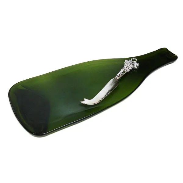 Epicureanist Recycled Wine Bottle Cheese Board and Knife Set, Green