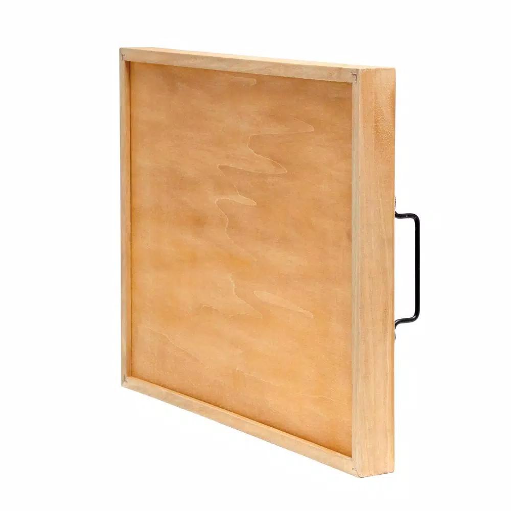 Elegant Designs Natural Wood Decorative Serving Tray with Black Metal Handles - Thankful Farmhouse Style