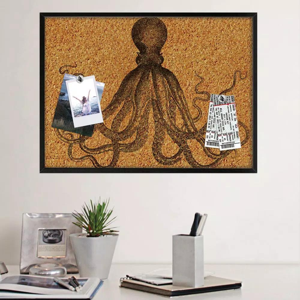 WallPops Black Ink Printed Octopus Cork Memo Board with Black Frame