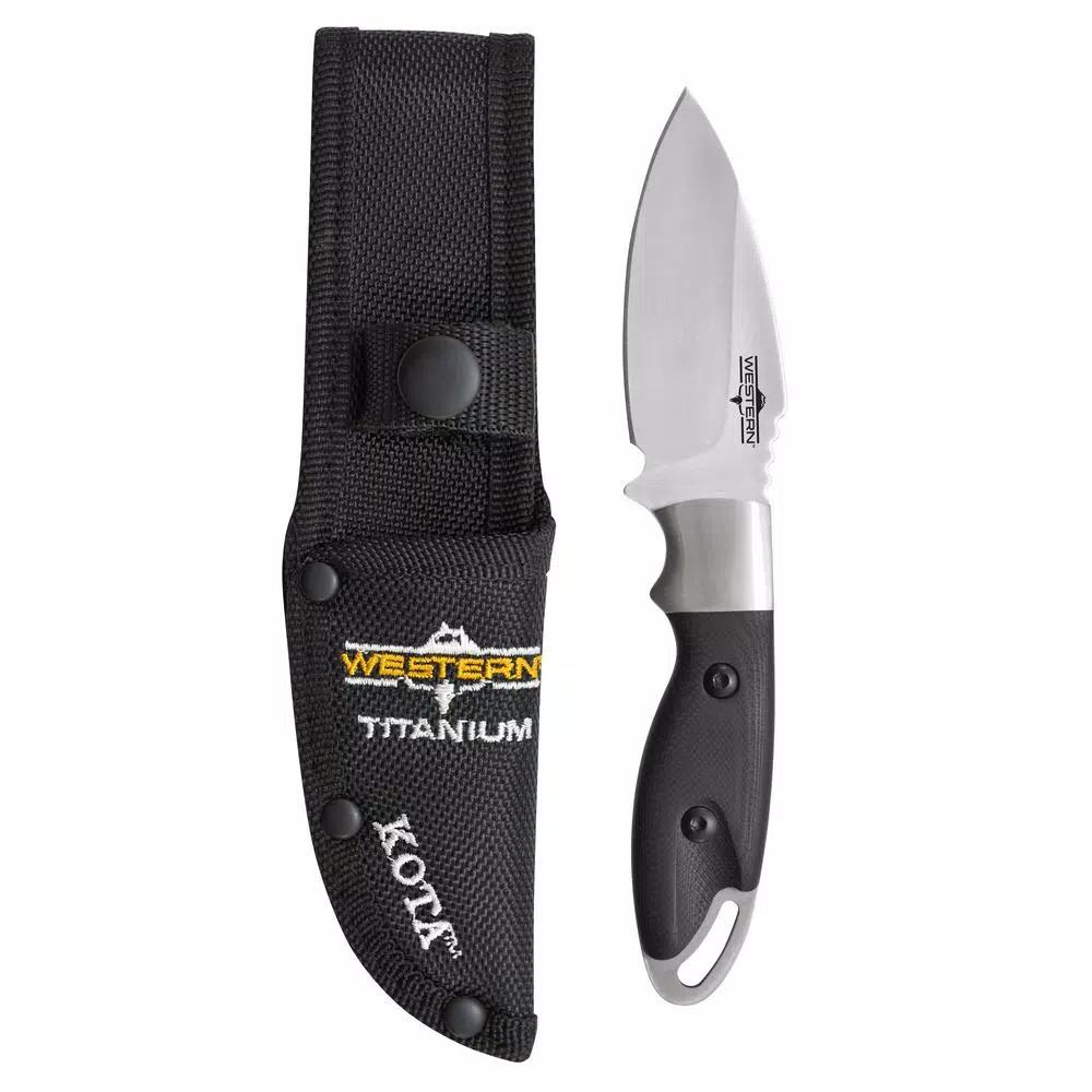 Western Kota 7 in. Titanium Bonded Drop Point Fixed Blade Knife with G10 Handle and Sheath