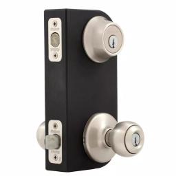 Kwikset Polo Satin Nickel Entry Door Knob and Single Cylinder Deadbolt Combo Pack with Microban thumbnail 3