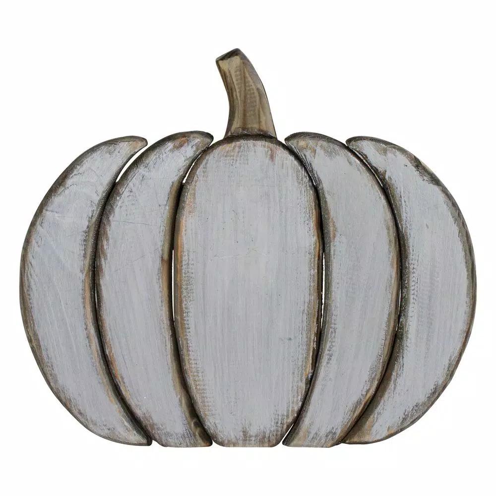 Northlight Blue and Gray Wooden Pumpkin Table Top Decoration - 13.75 in. Halloween & Thanksgiving Sculpture