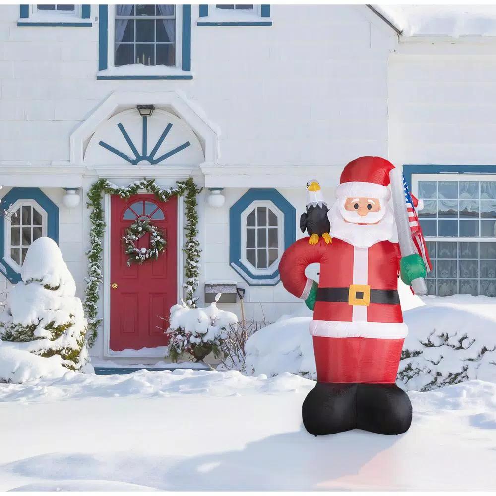 Fraser Hill Farm 8 ft. Americana Santa with Bald Eagle & American Flag Christmas Inflatable with Lights