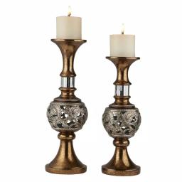 ORE International Langi Clinging Florals Gold and Silver Candle Holder Set of 2 thumbnail 2