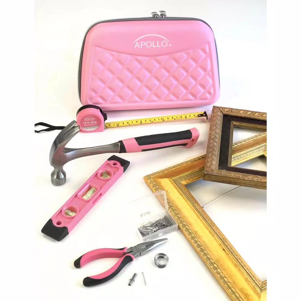 Apollo Tools 63-Piece Household Tool Kit in Stylish Pink Designer Case