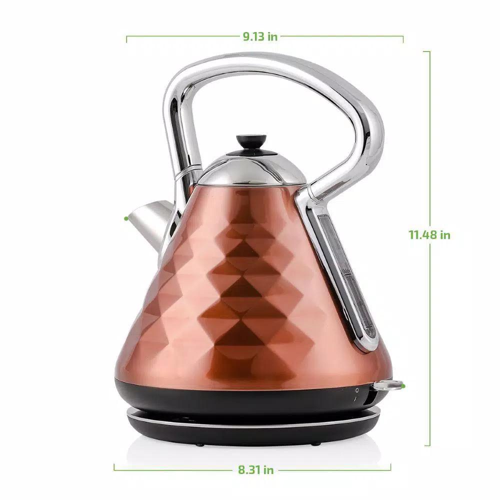 Ovente Cleo Collection 1.7L Copper Electric Kettle, 1500W Stainless Steel Tea Kettle with Auto Shut-Off