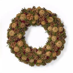 Noble House 18.5 in. Natural Brown Artificial Christmas Wreath with Pine Cones and Green Moss Accents thumbnail 1