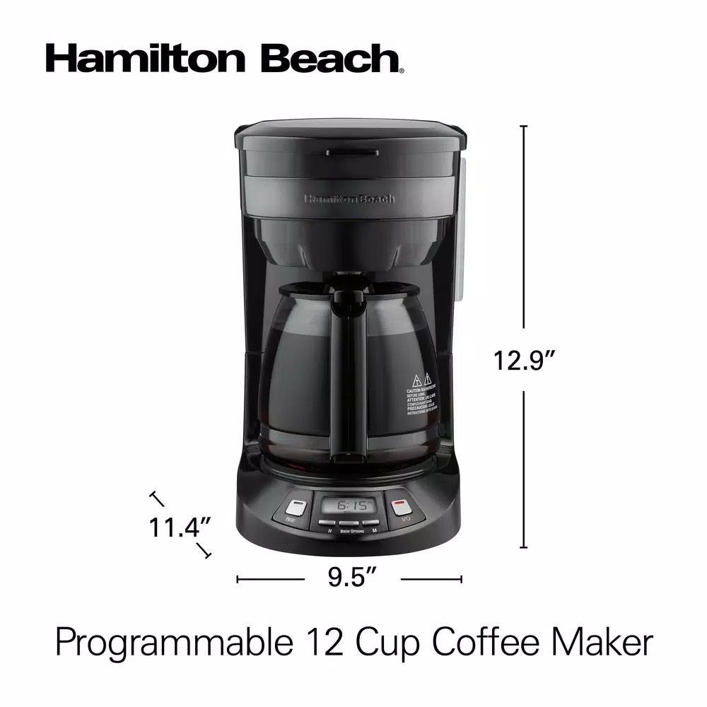 Hamilton Beach 12-Cup Programmable Drip Coffee Maker with Black Stainless Steel Accents
