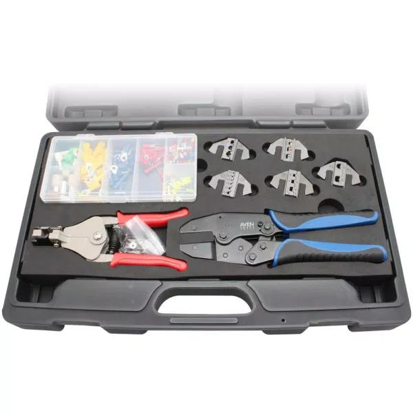 Aven Deluxe Crimping Tool Kit with 5 Quick-Change Dies, Wire Stripper and 148-Piece Connector Set