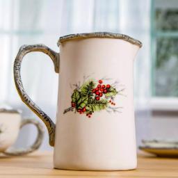 Home Essentials Cardinal Holly Ceramic Pitcher, 33 fl. oz. Red Holiday Serving Pitcher thumbnail 3