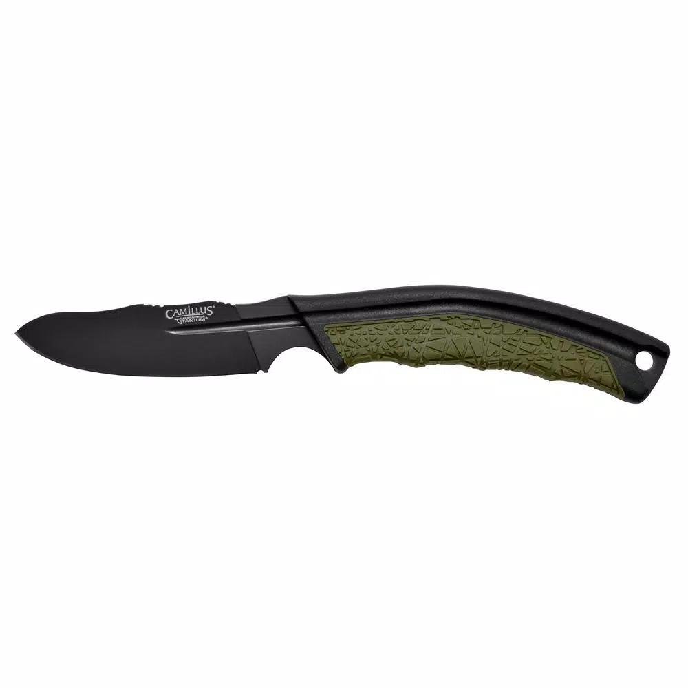 Camillus BT-8.5 Carbonitride Titanium AUS-8 Steel Fixed Blade Hunting Knife with Sheath