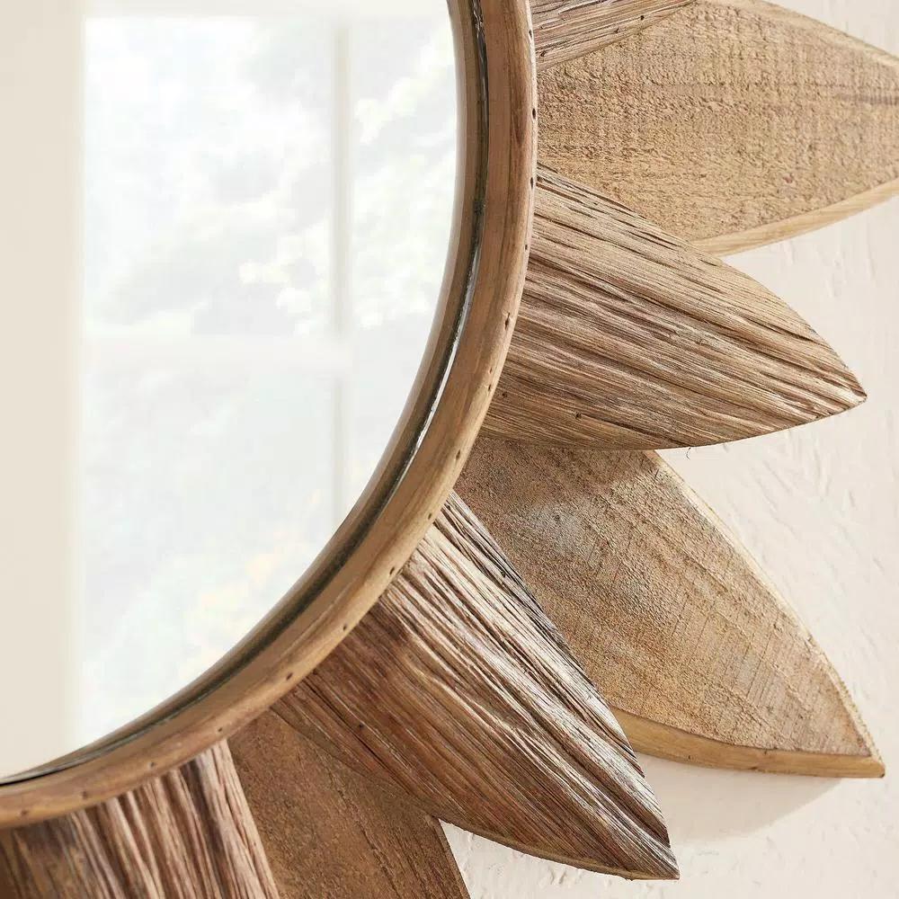 Home Decorators Collection Sunburst Art Deco Accent Mirror, Brown Antiqued Wood, 33.8 in.