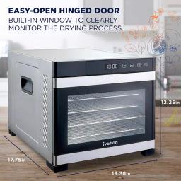 Ivation 6-Tray Stainless Steel Electric Food Dehydrator, 600W with Digital Timer and Temperature Control thumbnail 3