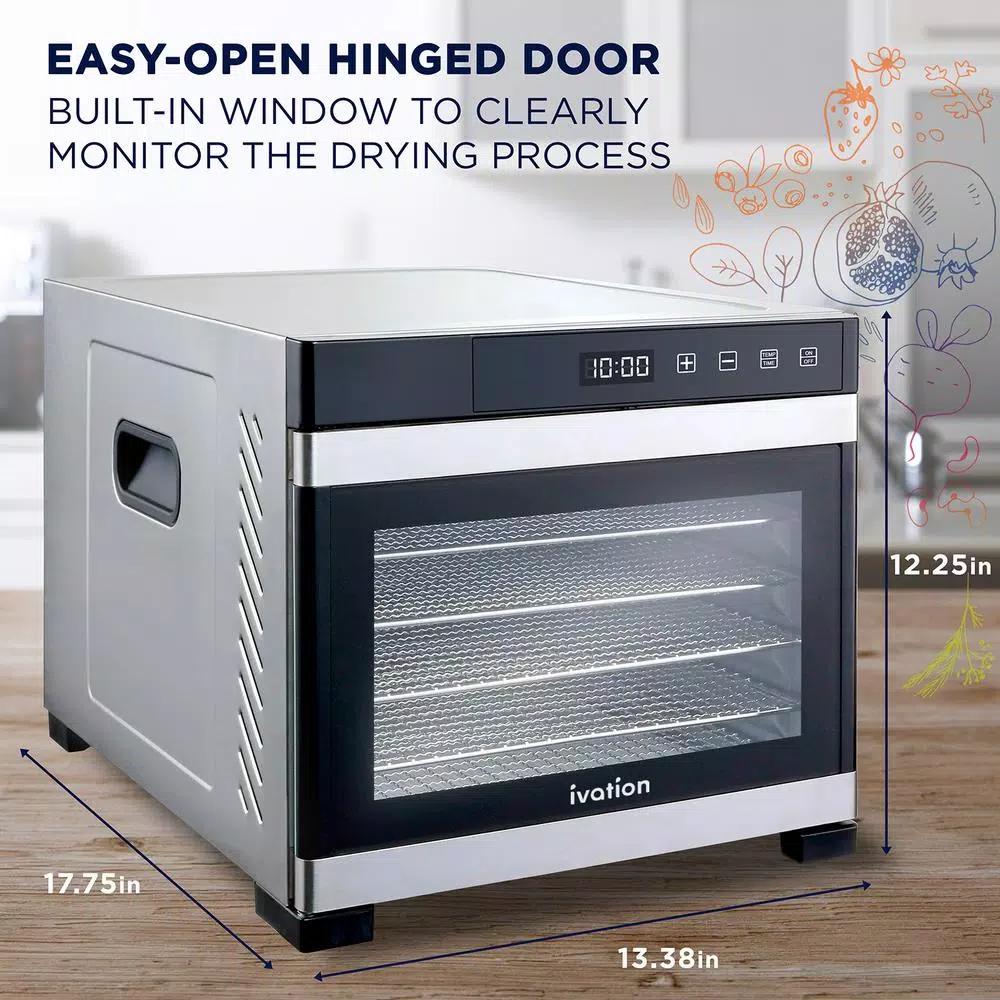Ivation 6-Tray Stainless Steel Electric Food Dehydrator, 600W with Digital Timer and Temperature Control