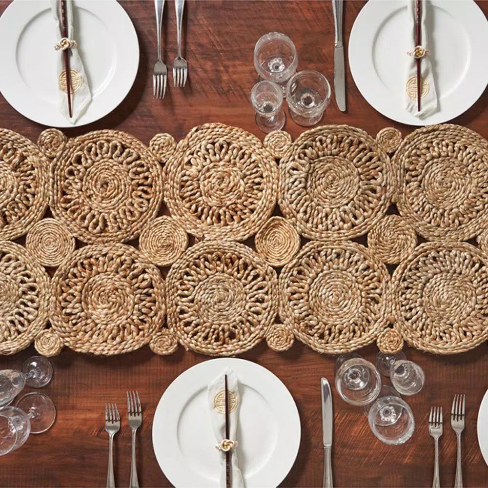 LR Resources Natural Jute Rectangle Indoor Table Runner, 16 in. x 80 in., Bohemian Farmhouse Style
