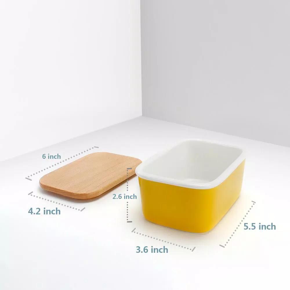 Sweese Large Porcelain Butter Dish with Beech Wood Lid, Yellow