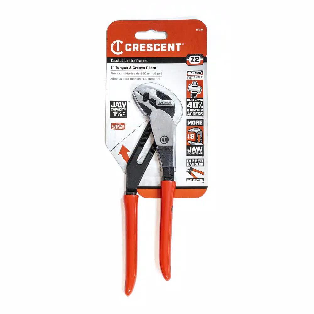 Crescent Z2 8 in. K9 Straight Jaw Tongue and Groove Pliers with Dipped Handles