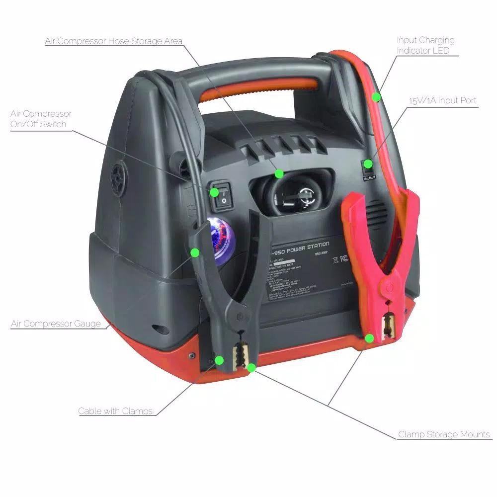 Smartech Products Smartech JSL-950 Portable Power Station with 950A Jump Starter and 150 PSI Air Compressor