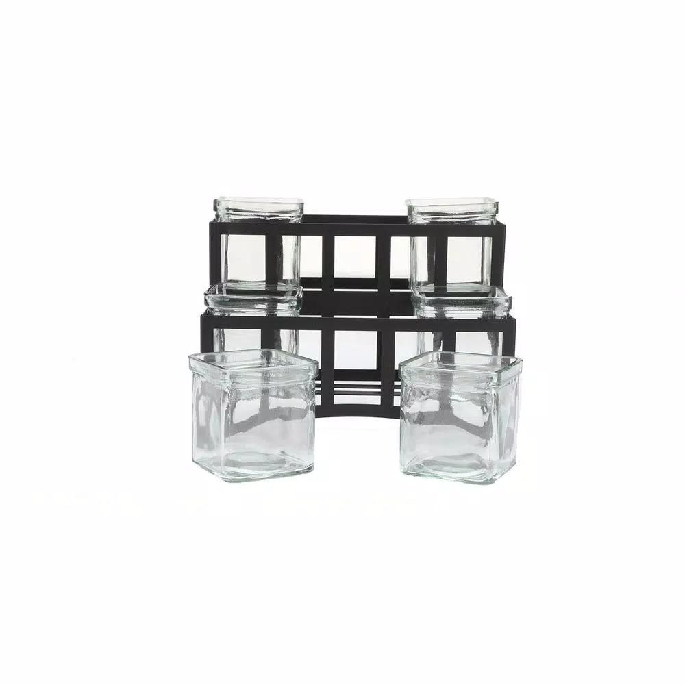 Mind Reader 6-Compartment 2-Tier Black Metal Condiment Server with 6 Removable 8 oz. Glass Jars