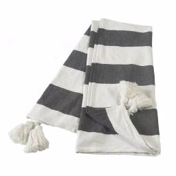 LR Home Metty Charcoal and Ivory Bold Striped Tasseled Cotton Throw Blanket thumbnail 1