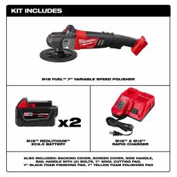 Milwaukee M18 FUEL 7 in. Variable Speed Cordless Polisher Kit with (2) 5.0 Ah Batteries & Pads thumbnail 2