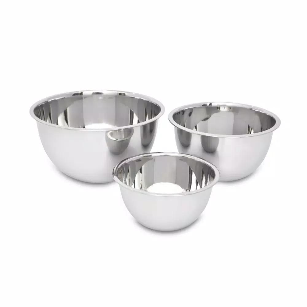 Unbranded 3-Piece Stainless Steel Mixing Bowl Set, 5.2 Qt, 3.25 Qt, 1.25 Qt