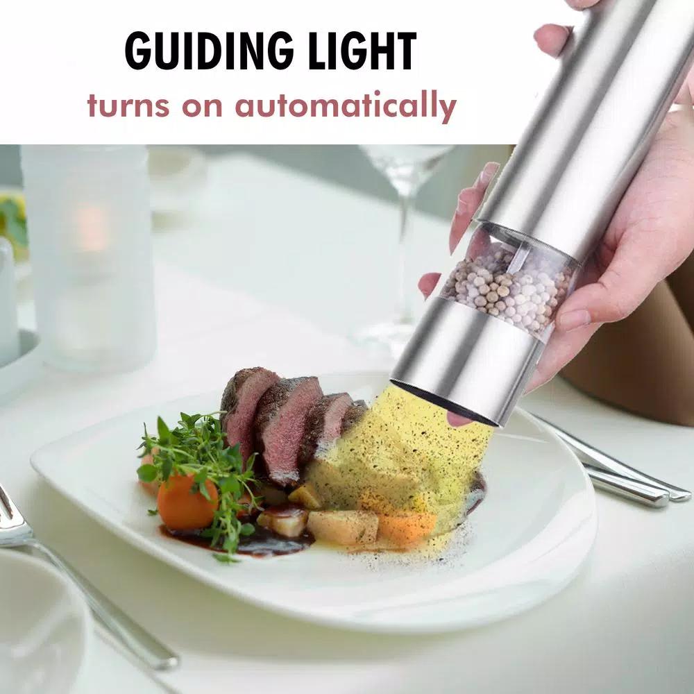 iTouchless Brushed Stainless Steel Electronic Salt and Pepper Mill Set, 2-Pack
