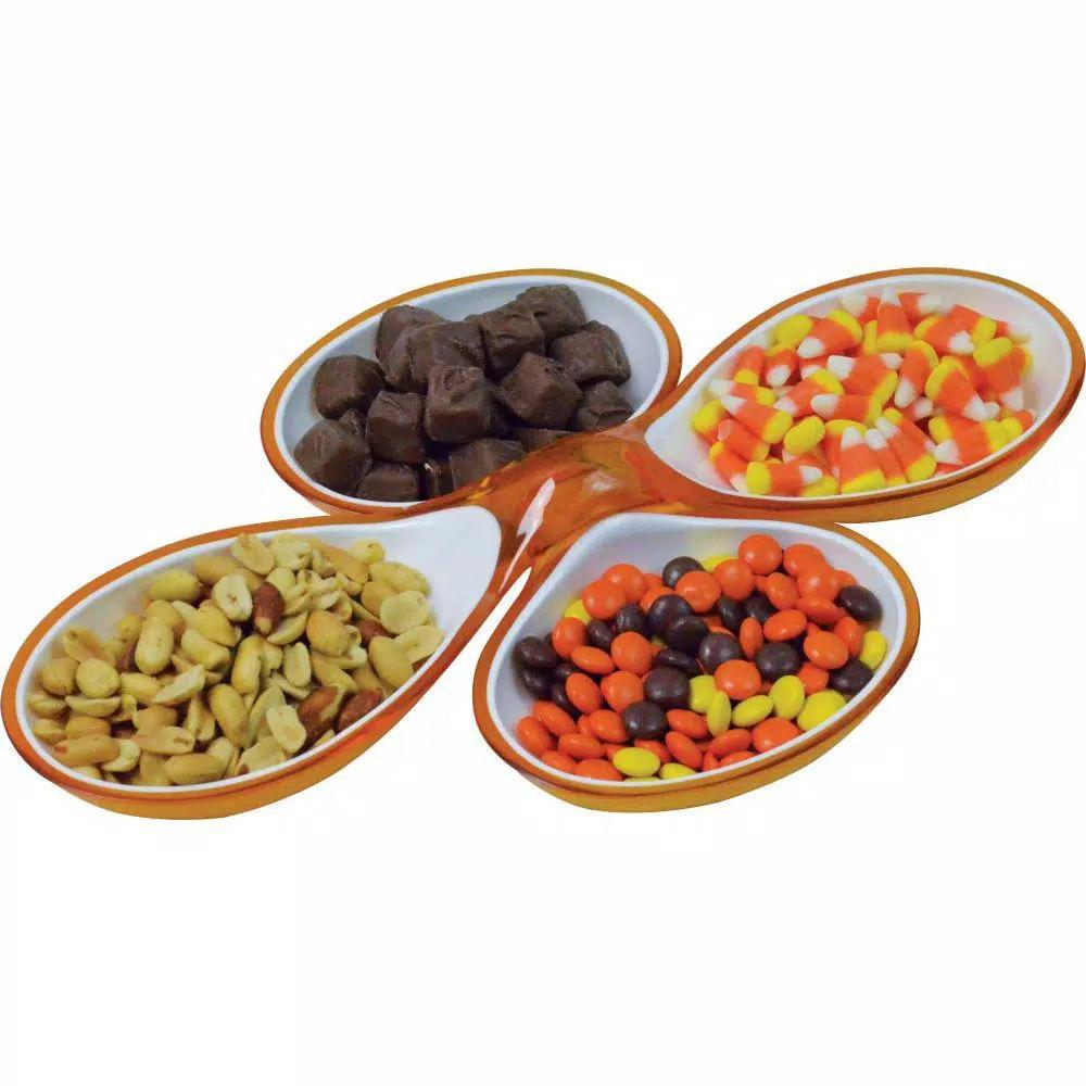 Southern Homewares 2-Piece Divided Serving Dish Candy Plate, White and Orange
