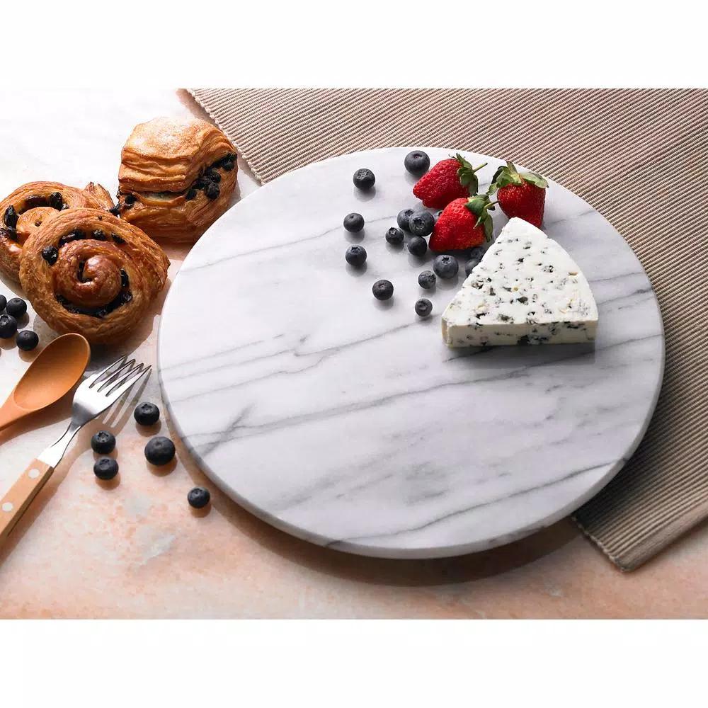 Creative Home 12 in. Natural Off-White Marble Round Serving Board for Cheese, Dessert, and Cake