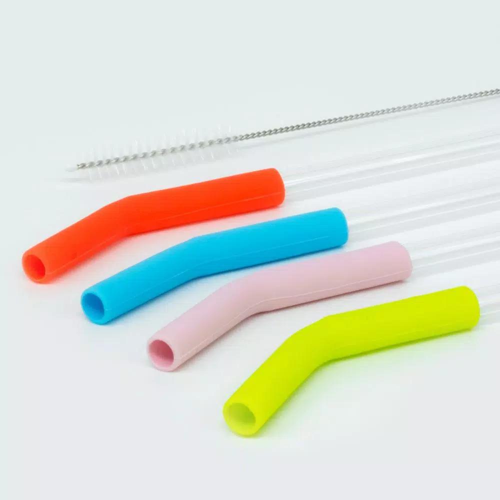 Cook Pro 10 Pc Reusable Borosilicate Glass Straw Set with Silicone Tips and Cleaning Brushes