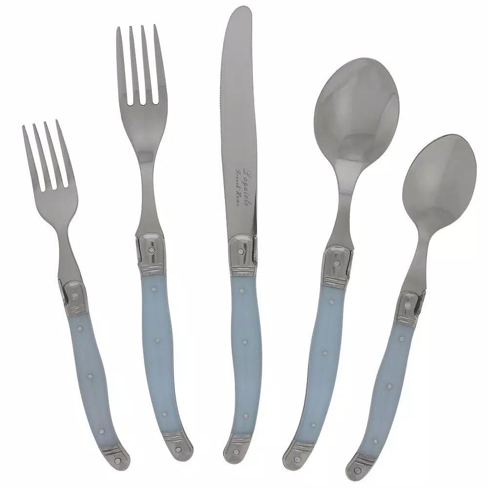 French Home Laguiole 20-Piece Stainless Steel Flatware Set, Ice Blue, Service for 4