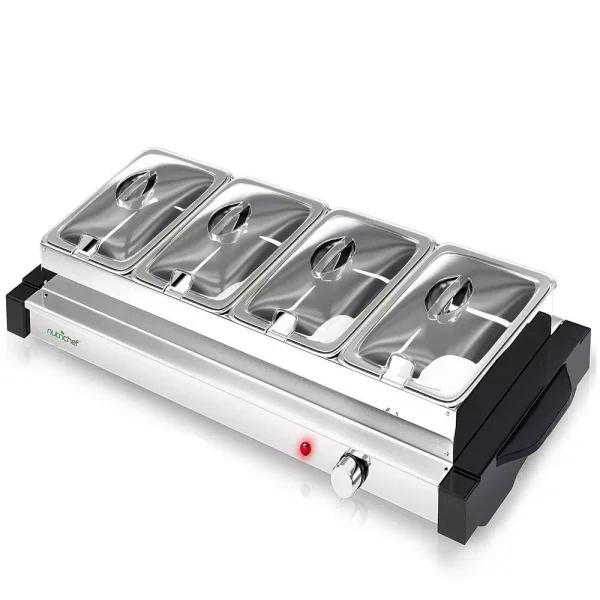 NutriChef 4-Pan Stainless Steel Electric Buffet Server Food Warming Tray Station