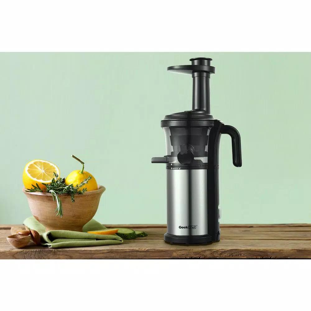 Boyel Living 200W Stainless Steel Slow Masticating Juicer, Quiet Cold Press Juicer with Reverse Function, Silver