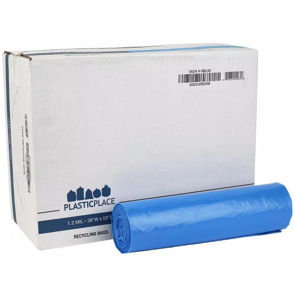 Plasticplace 55-60 Gallon Blue Recycling Bags, 1.2 Mil Thickness, 100 Count Case