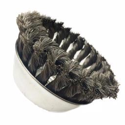 Robtec 4 in. Knotted Steel Wire Cup Brush, 5/8"-11 Threaded Arbor, 0.014 in. Wire thumbnail 2