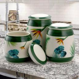 Elama Paradise Palms 3-Piece Green Ceramic Kitchen Canister Set with Airtight Lids thumbnail 3