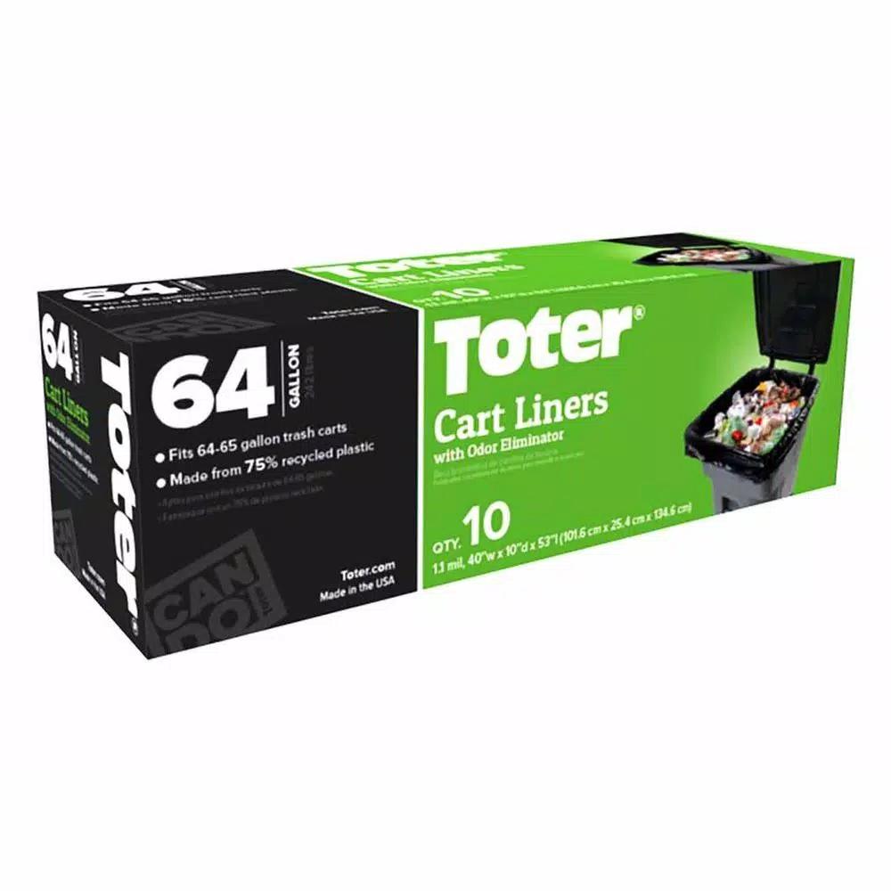 Toter 64 Gallon Trash Can Liners, 1.1 Mil Heavy Duty, 10-Count