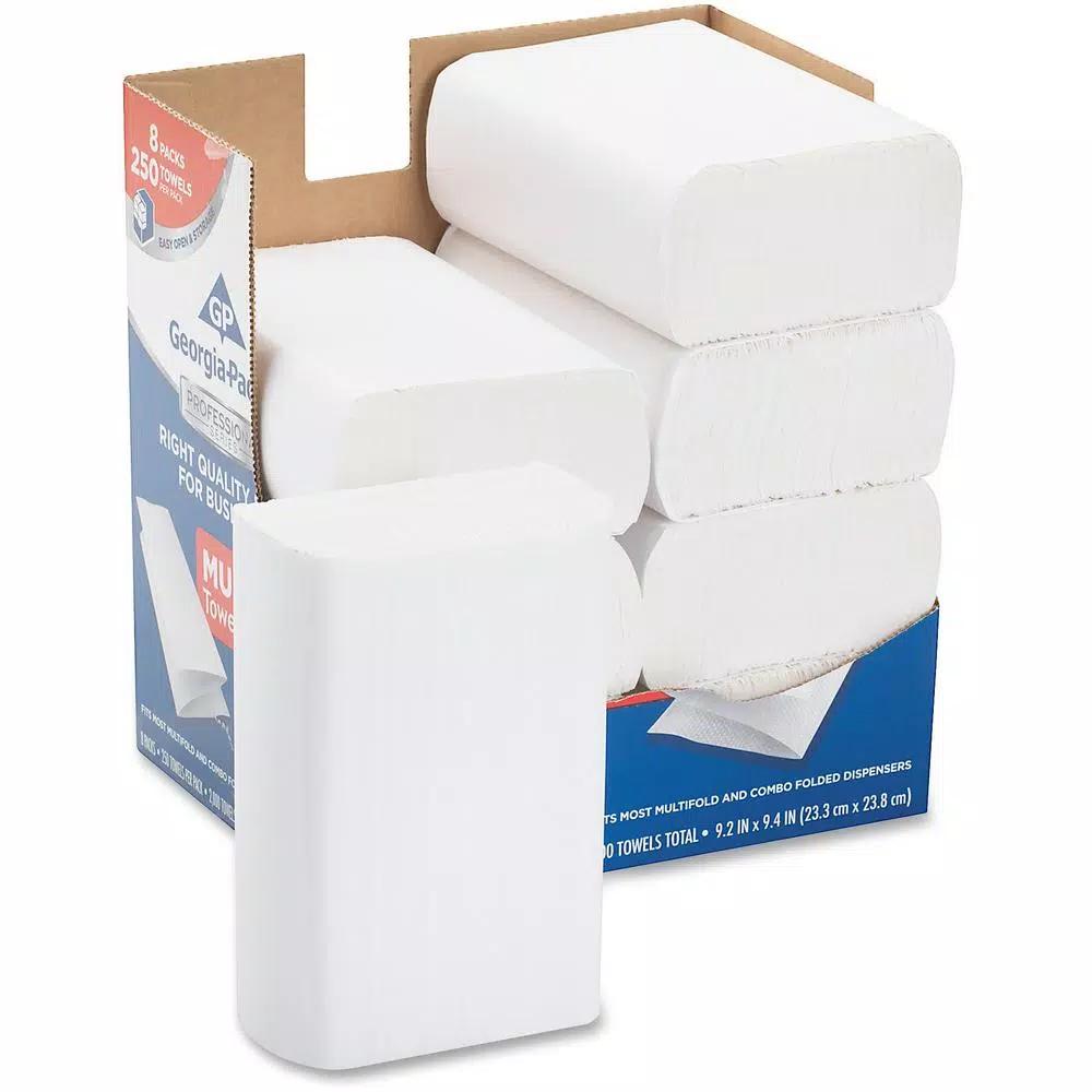 Georgia-Pacific White Premium Multifold Paper Towels, 1-Ply, 250 Count (8-Pack Carton)