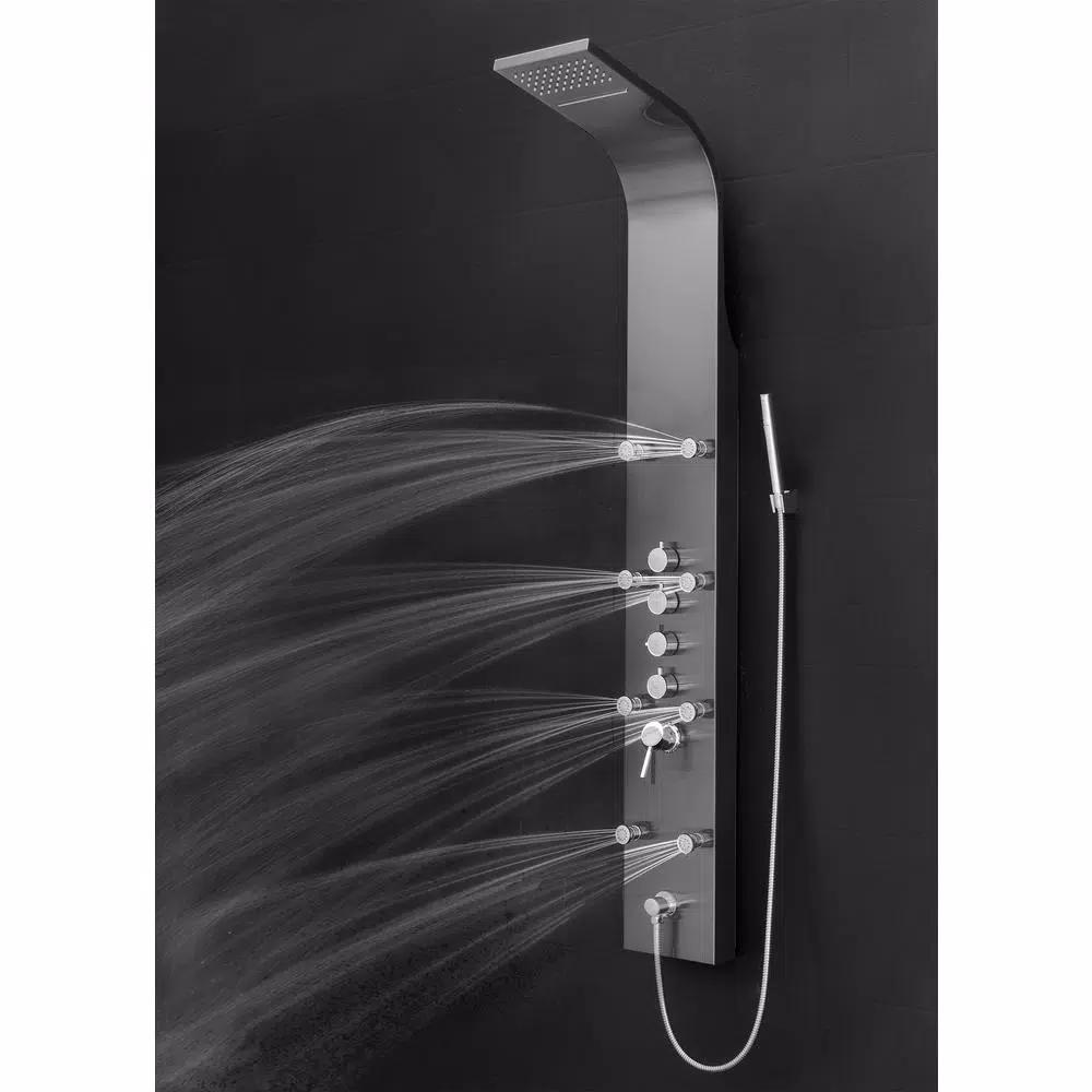 AKDY 65 in. 8-Jet Shower Panel System, Space Gray Brushed Stainless Steel with Rainfall, Waterfall & Wand