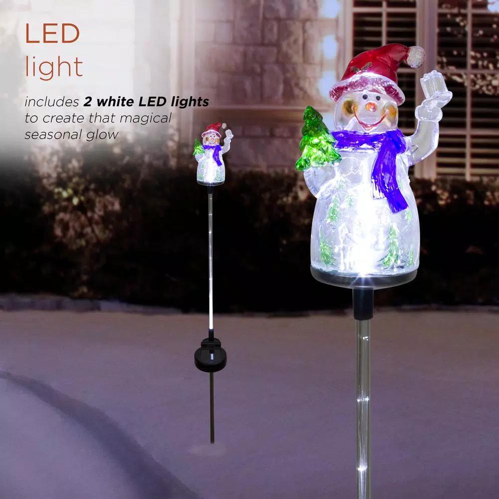 Alpine Corporation Solar Snowman Garden Stakes with Fiber Optic LED Lights, Set of 2