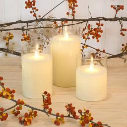 LUMABASE Set of 3 Battery Operated Glass Hurricane LED Candles with Moving Flame thumbnail 2