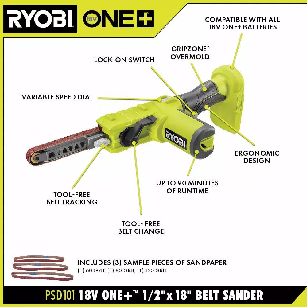 RYOBI 18V ONE+ Cordless 1/2 in. x 18 in. Belt Sander (Tool Only)